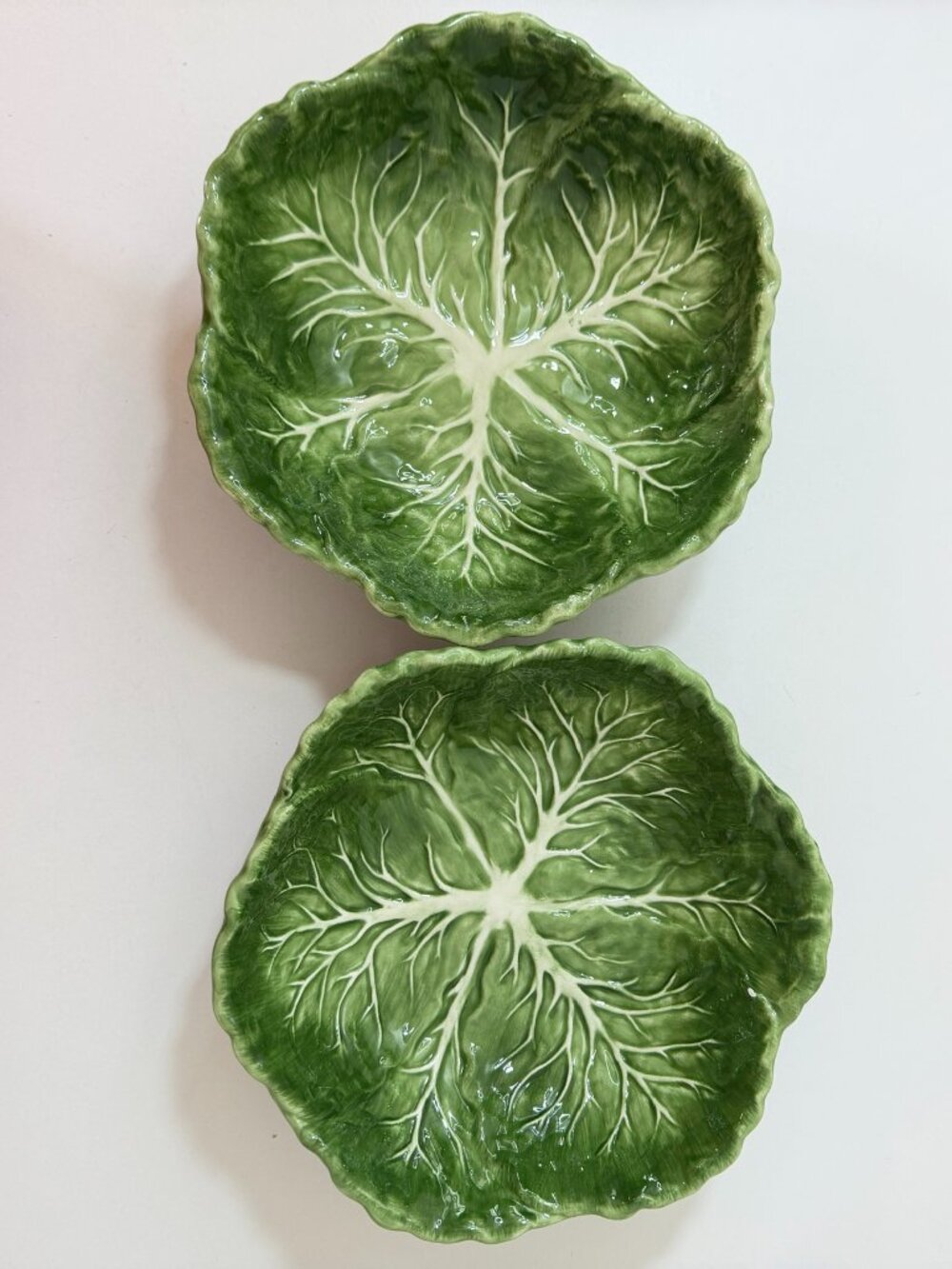 Pier 1 Imports Cabbage Ware Leaf Salad Bowl 8" Hand-Painted Dolomite {Set of 2}